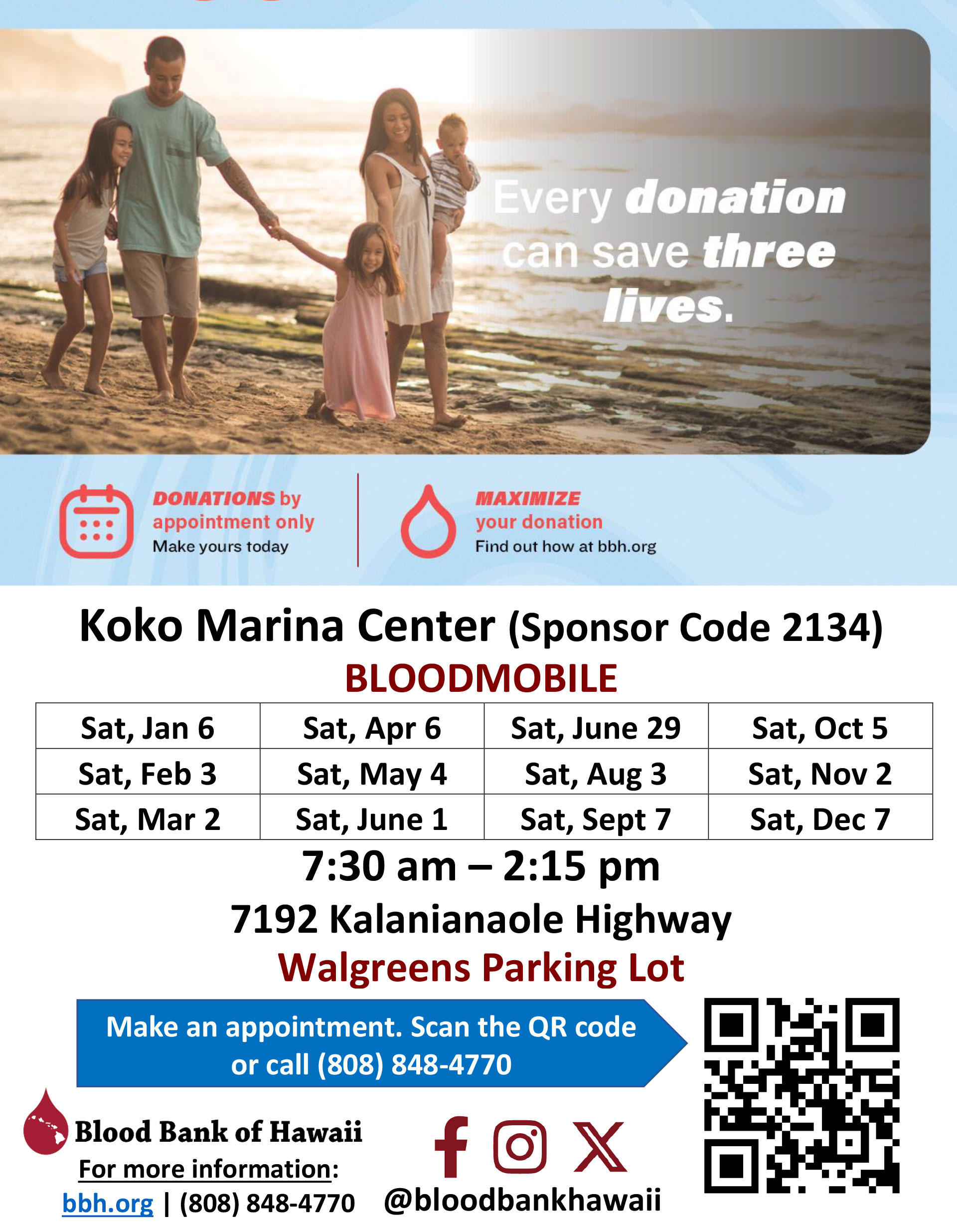 Bloodmobile at Koko Marina Center by Blood Bank of Hawaii Flyer