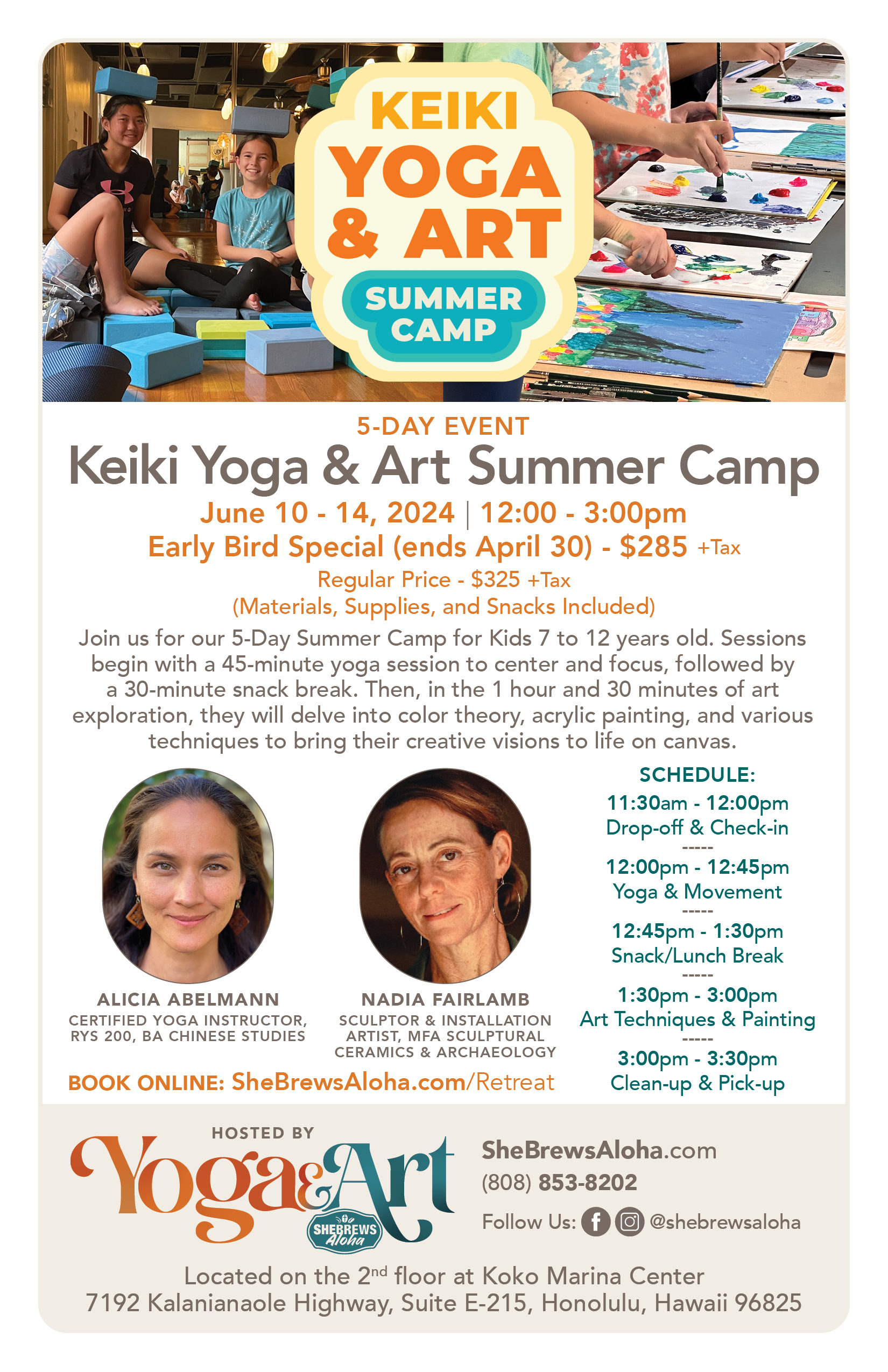 Keiki Yoga & Art Summer Camp by Yoga & Art By Shebrews Aloha Flyer