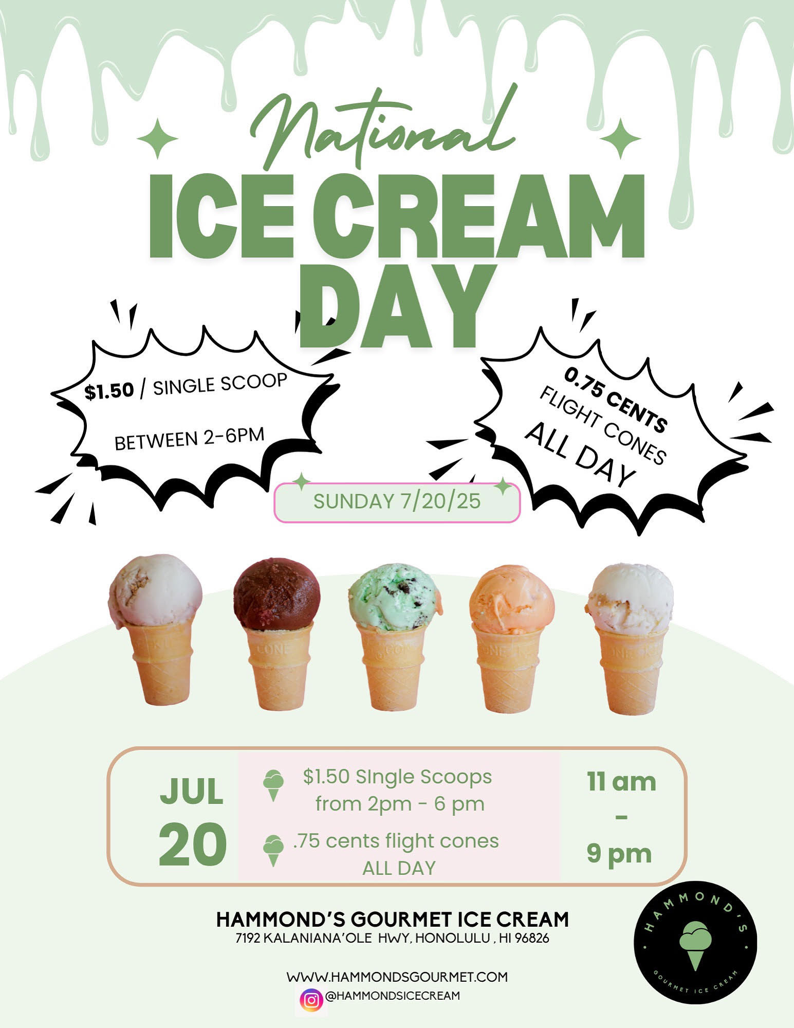 National Ice Cream Day at Hammond's Gourmet Ice Cream at Koko Marina Center, Hawaii Kai.